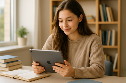 Student using iPad for Toppers Online Learning Suite JEE Main and Advanced preparation